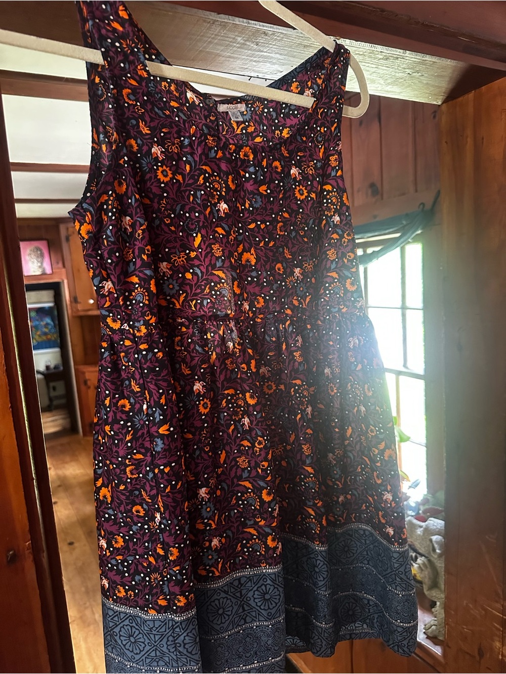 Ecote Floral Midi Dress in Purple with Orange Accents